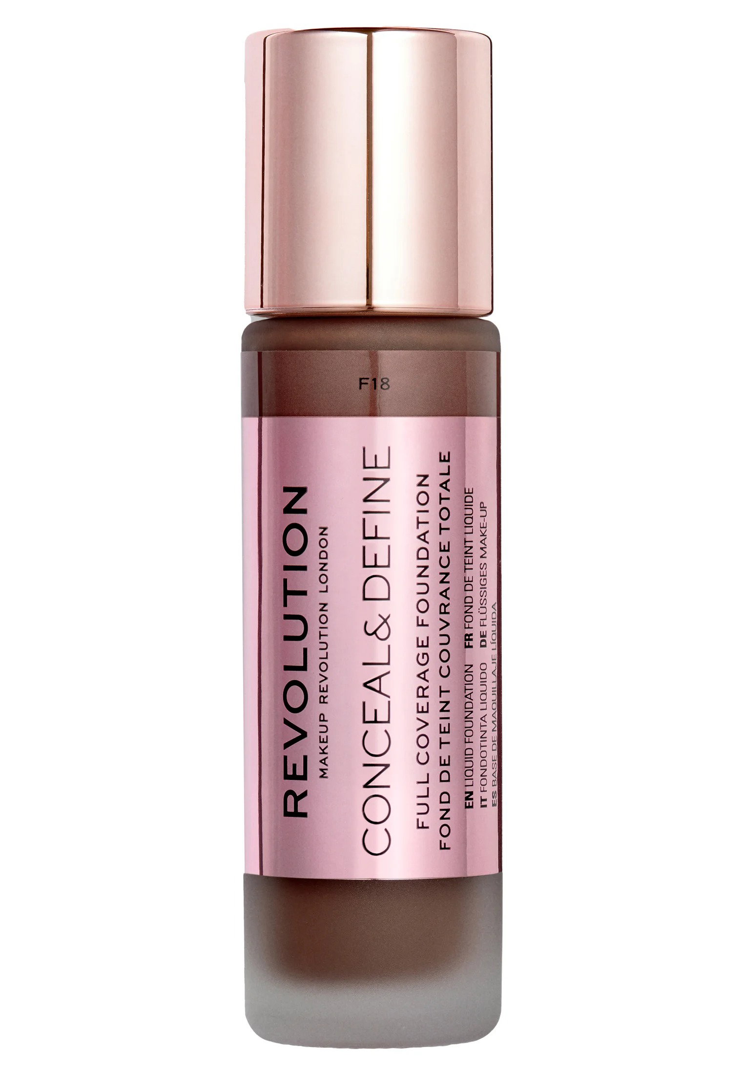 makeup revolution, conceal & define, oil free, cream foundation, f 18, 23 ml makeup revolution, conceal & define, oil free, cream foundation, f 18, 23 ml