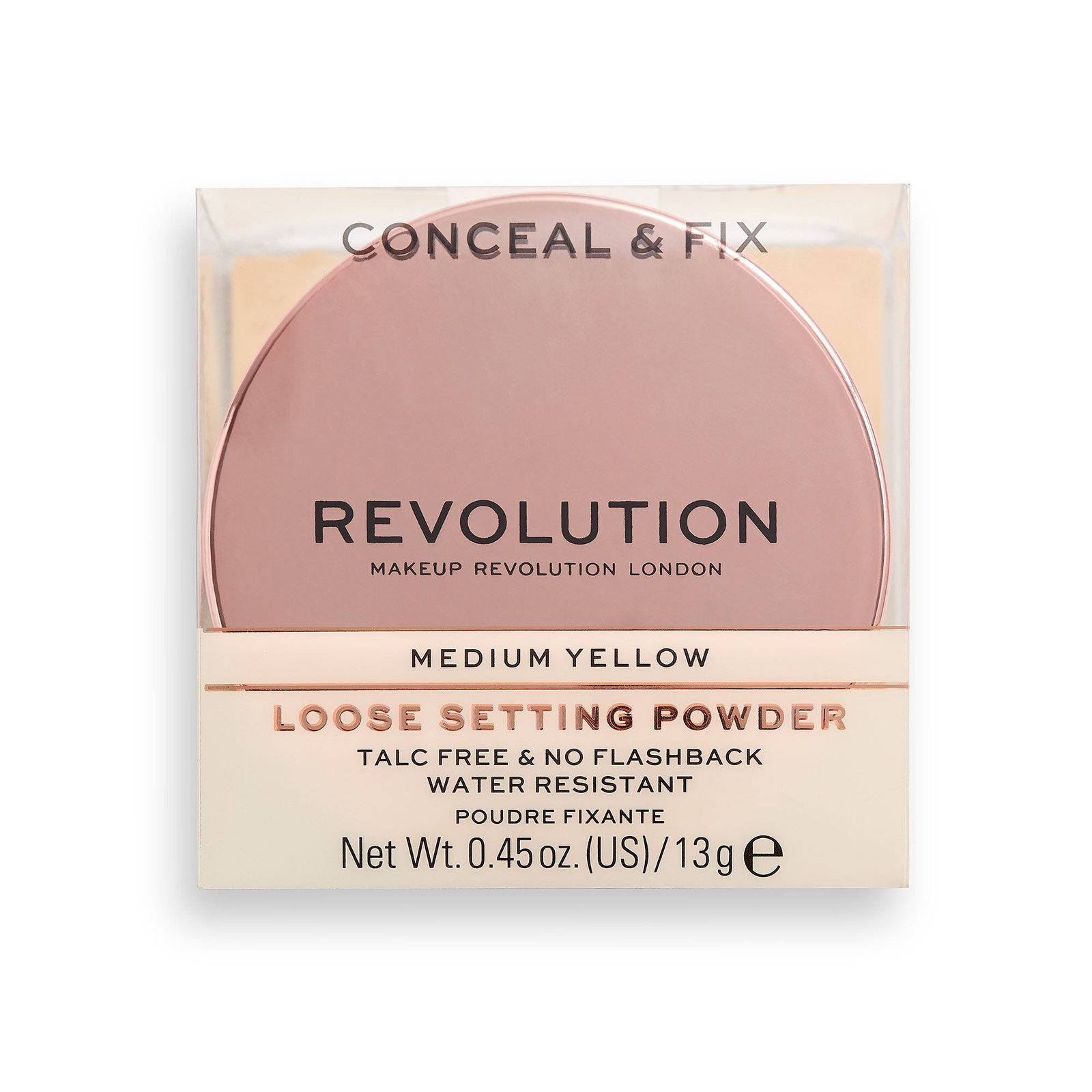 makeup revolution, conceal & fix, vegan, loose setting powder, medium yellow, 13 g makeup revolution, conceal & fix, vegan, loose setting powder, medium yellow, 13 g