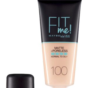 maybelline, fit me matte + poreless, liquid foundation, 100, warm ivory, 30 ml