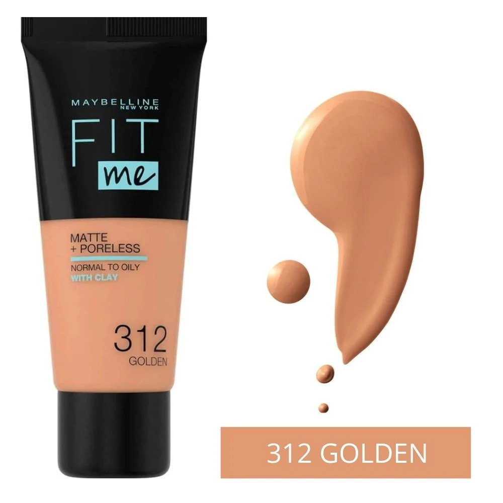 maybelline, fit me matte + poreless, liquid foundation, 312, golden, 30 ml maybelline, fit me matte + poreless, liquid foundation, 312, golden, 30 ml