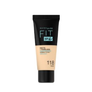 maybelline, fit me matte + poreless, liquid foundation, 118, nude, 30 ml