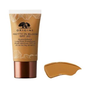 origins, pretty in bloom, long wearing, cream foundation, nr. 530, medium deep warm, spf 20, 30 ml