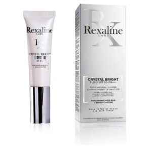 rexaline, crystal bright, hyaluronic acid + 3 bright active, illuminating, fluid, for face, spf 50+, 30 ml