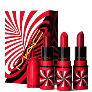 tiny tricks set mac: mini, matte, cream lipstick, awe spicious, 1.8 g *miniature + mini, matte, cream lipstick, snappy go lucky, 1.8 g *miniature + mini, matte, cream lipstick, sleight of grand, 1.8 g *miniature