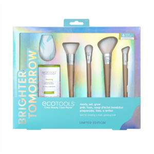 brighter tomorrow set ecotools: ecotools, blending, foundation brush + ecotools, blending, concealer brush + ecotools, diffuse, eyeshadow brush + ecotools, brush & sponge cleanser lotion, 7.39 ml + ecotools, blending, blush brush + ecotools, makeup sponge, blue
