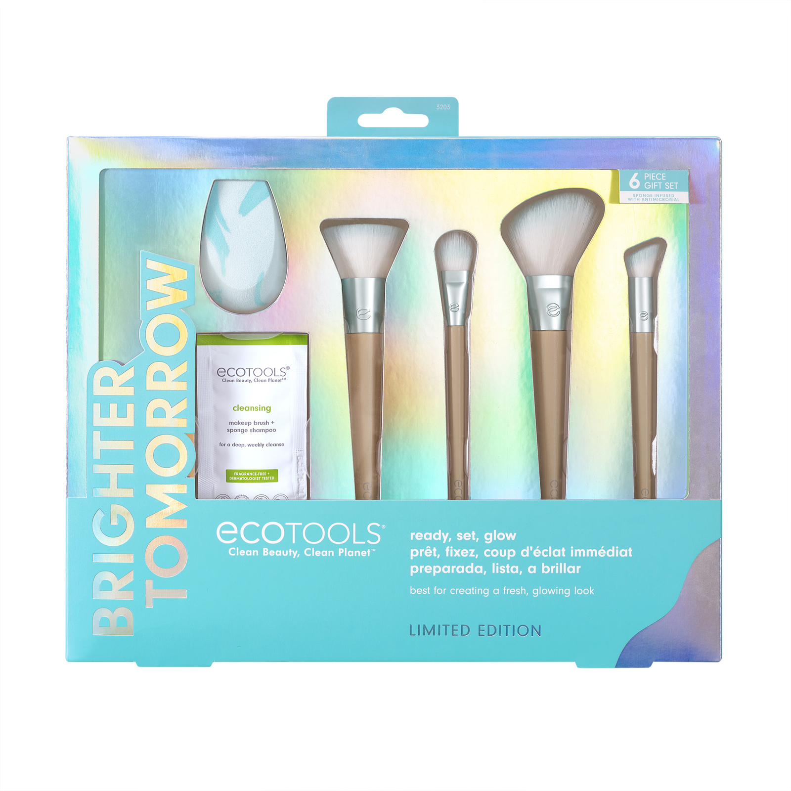brighter tomorrow set ecotools: ecotools, blending, foundation brush + ecotools, blending, concealer brush + ecotools, diffuse, eyeshadow brush + ecotools, brush & sponge cleanser lotion, 7.39 ml + ecotools, blending, blush brush + ecotools, makeup sponge, blue brighter tomorrow set ecotools: ecotools, blending, foundation brush + ecotools, blending, concealer brush + ecotools, diffuse, eyeshadow brush + ecotools, brush & sponge cleanser lotion, 7.39 ml + ecotools, blending, blush brush + ecotools, makeup sponge, blue