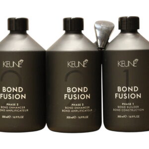 set keune: bond fusion phase 1, hair treatment lotion mask, bond repair, 500 ml + bond fusion phase 2, hair treatment lotion mask, bond enhancer, 500 ml + measuring plastic cup