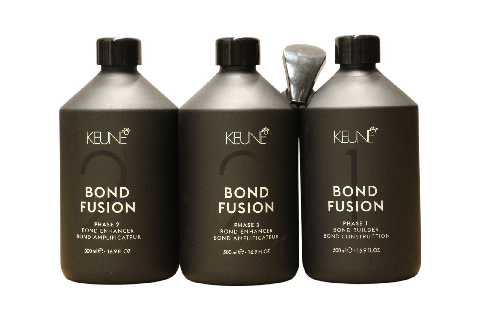 set keune: bond fusion phase 1, hair treatment lotion mask, bond repair, 500 ml + bond fusion phase 2, hair treatment lotion mask, bond enhancer, 500 ml + measuring plastic cup set keune: bond fusion phase 1, hair treatment lotion mask, bond repair, 500 ml + bond fusion phase 2, hair treatment lotion mask, bond enhancer, 500 ml + measuring plastic cup