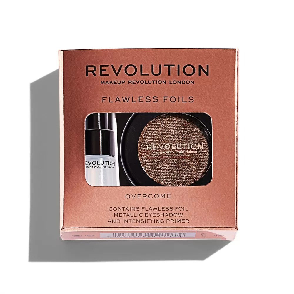 set makeup revolution: flawless foils, vegan, eyeshadow primer, 2 ml + flawless foils, vegan, eyeshadow palette, overcome, 2 g set makeup revolution: flawless foils, vegan, eyeshadow primer, 2 ml + flawless foils, vegan, eyeshadow palette, overcome, 2 g