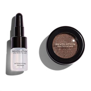 set makeup revolution: flawless foils, vegan, eyeshadow primer, 2 ml + flawless foils, vegan, eyeshadow palette, overcome, 2 g