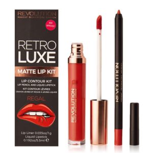 set makeup revolution: retro luxe, lip liner, regal, 1 g + retro luxe, matte, liquid lipstick, regal, 5.5 ml