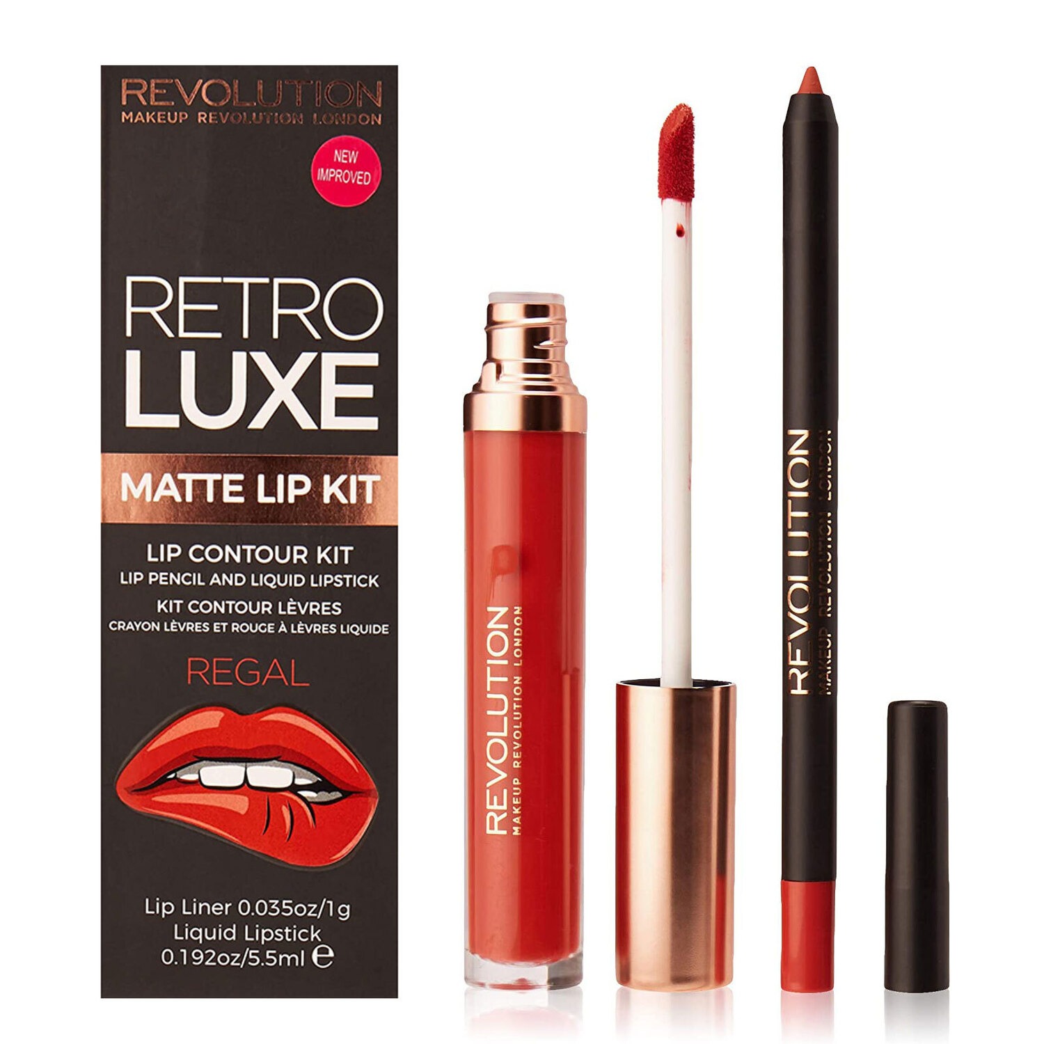 set makeup revolution: retro luxe, lip liner, regal, 1 g + retro luxe, matte, liquid lipstick, regal, 5.5 ml set makeup revolution: retro luxe, lip liner, regal, 1 g + retro luxe, matte, liquid lipstick, regal, 5.5 ml