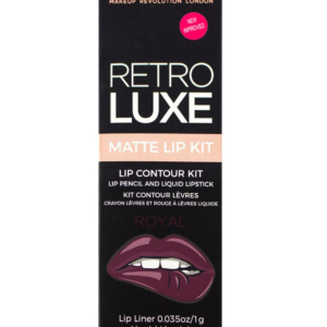 set makeup revolution: retro luxe, matte, liquid lipstick, royal, 5.5 ml + retro luxe, lip liner, royal, 1 g