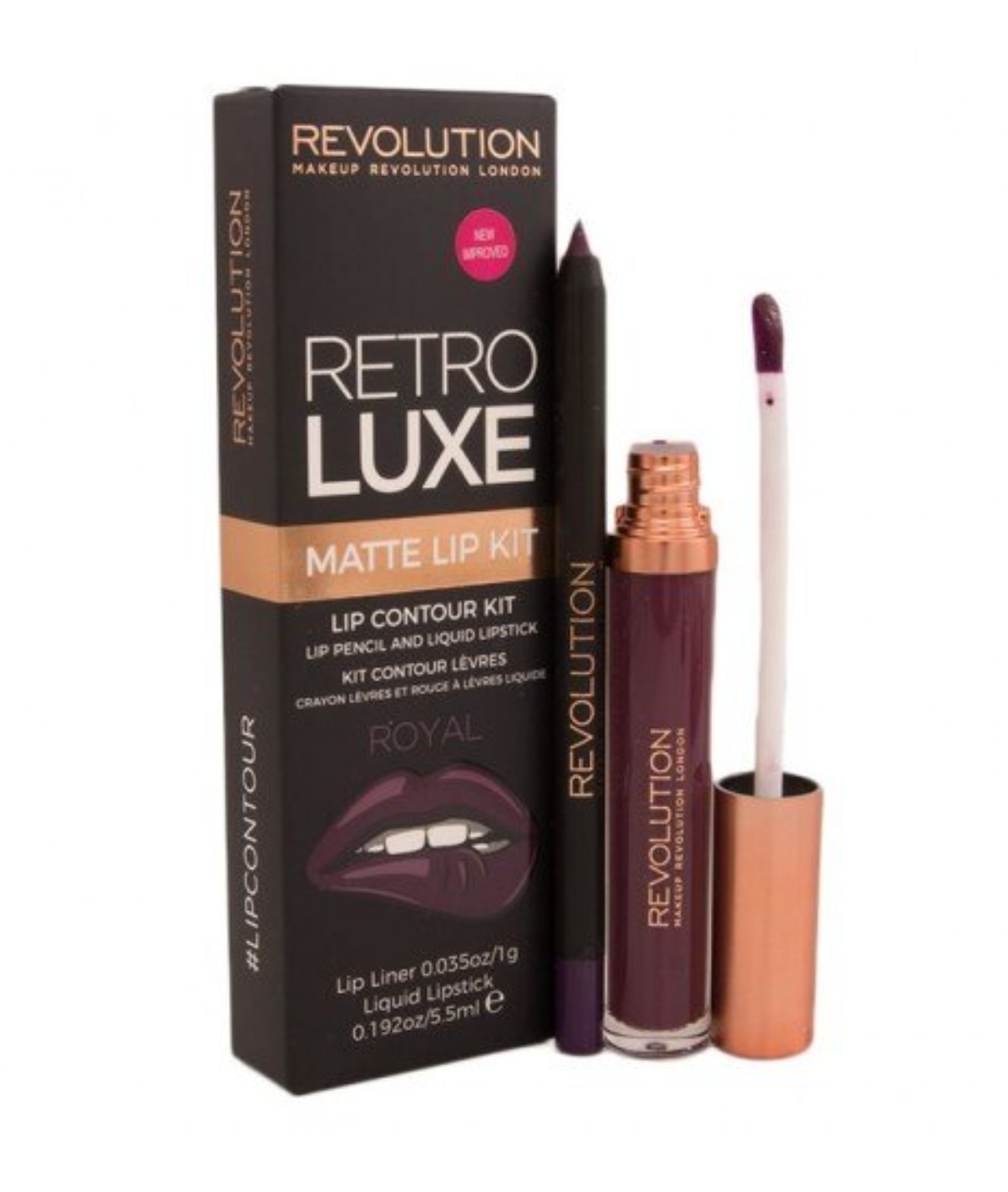 set makeup revolution: retro luxe, matte, liquid lipstick, royal, 5.5 ml + retro luxe, lip liner, royal, 1 g set makeup revolution: retro luxe, matte, liquid lipstick, royal, 5.5 ml + retro luxe, lip liner, royal, 1 g
