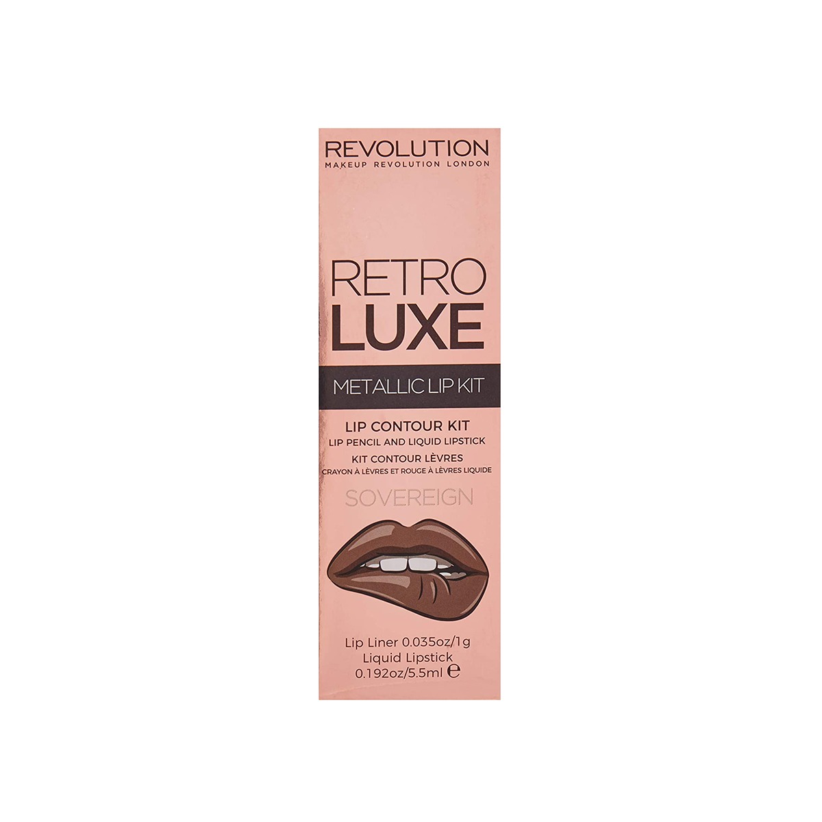 set makeup revolution: retro luxe, metallic, liquid lipstick, sovereign, 5.5 ml + retro luxe, lip liner, sovereign, 1 g set makeup revolution: retro luxe, metallic, liquid lipstick, sovereign, 5.5 ml + retro luxe, lip liner, sovereign, 1 g