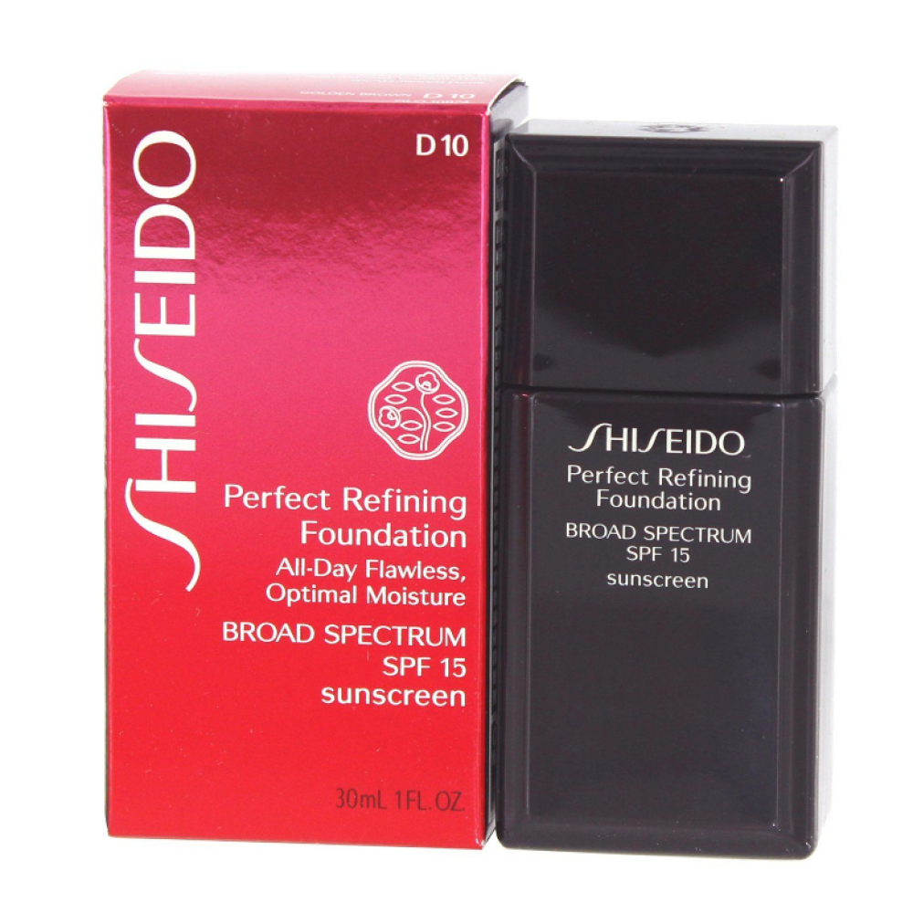 shiseido, perfect refining, moisturizing, liquid foundation, d10, golden brown, spf 15, 30 ml shiseido, perfect refining, moisturizing, liquid foundation, d10, golden brown, spf 15, 30 ml