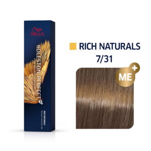 wella professionals, koleston perfect me+, permanent hair dye, 7/31 medium blonde gold ash, 60 ml