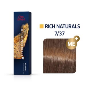 wella professionals, koleston perfect me+, permanent hair dye, 7/37 medium blonde golden brown, 60 ml
