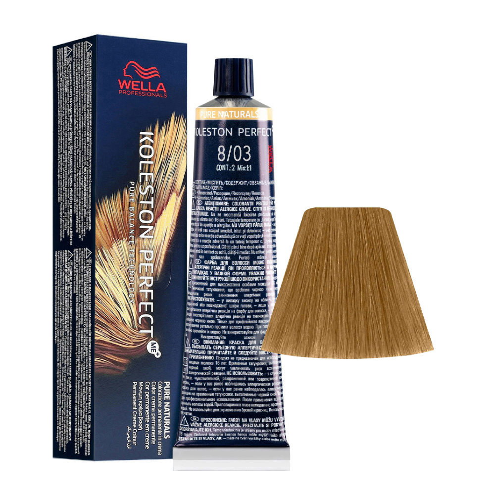 wella professionals, koleston perfect me+, permanent hair dye, 8/03 light blond natural golden, 60 ml wella professionals, koleston perfect me+, permanent hair dye, 8/03 light blond natural golden, 60 ml